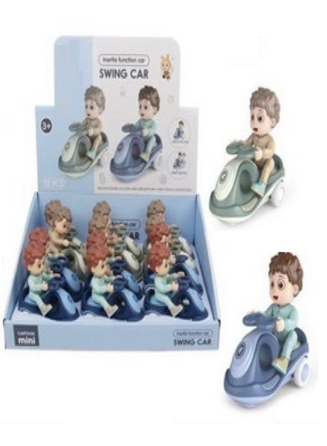 IndusBay® 2 Pieces, Friction Powered Mini Magic Swing Car Twister Ride On Car Tricycle Cartoon Scooter Toy with Inertia & Swing Function Stunt Scooter Toy - Cartoon Boy Riding Tricycle - Image 3